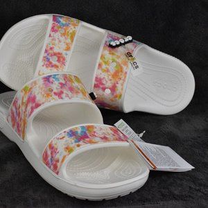 Crocs Classic Tie Dye Summer Slip On Sandals White 207283-928 Womens Sz 8